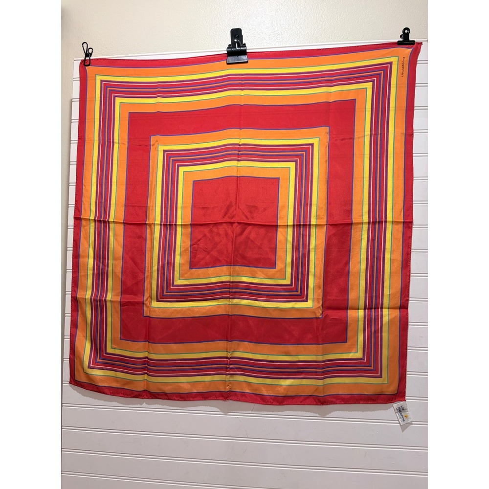 Liz Claiborne Scarf Red Orange Geometric Silk Square 31x31